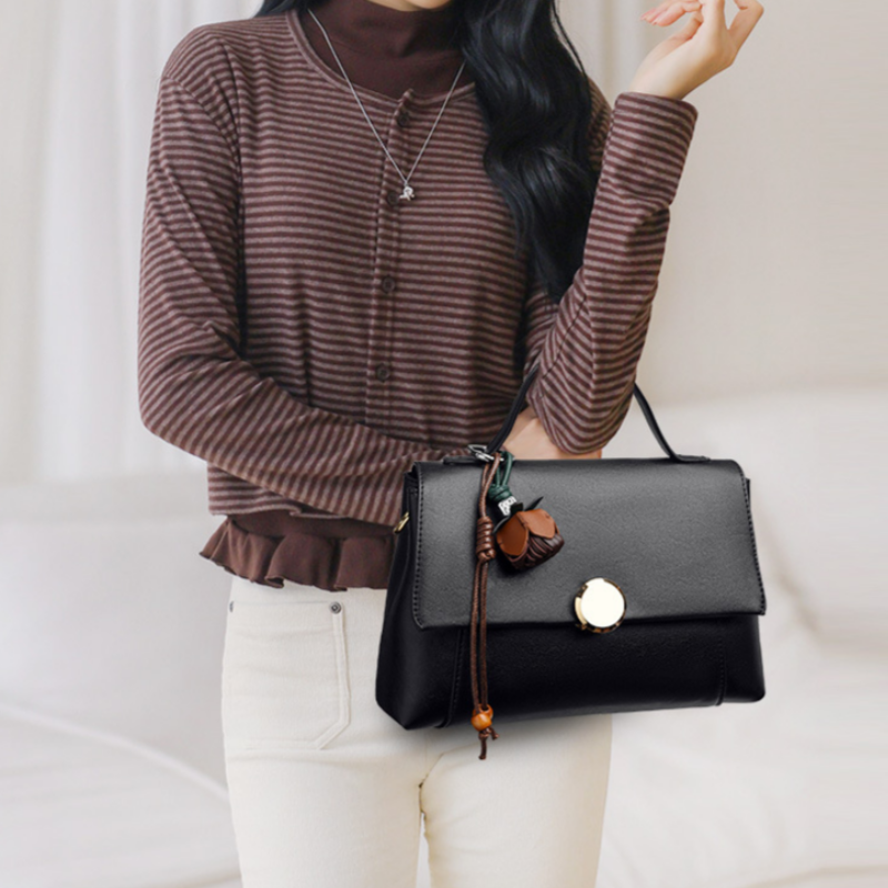 Noir Waxed Leather Square Handbag
