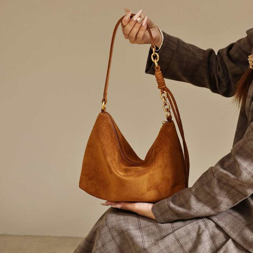 Light Luxury Retro Soft Leather Suede Underarm Shoulder Bag