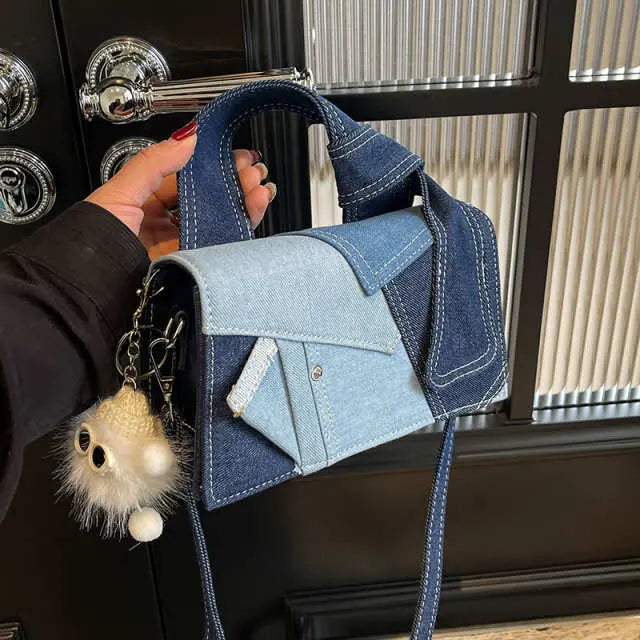 Niche Denim Patchwork Crossbody Bag