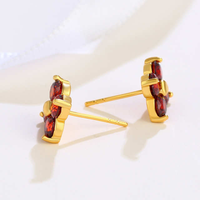 Red Four-Leaf Flower Earrings