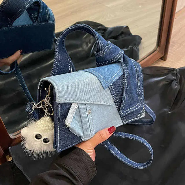 Niche Denim Patchwork Crossbody Bag