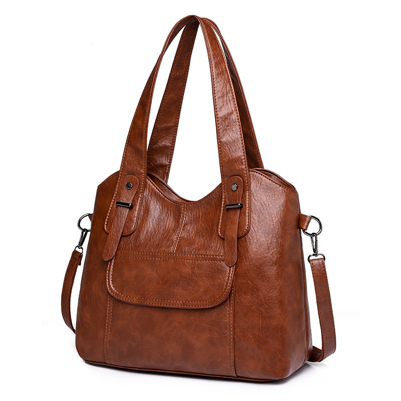 Euro Splicing Soft Leather Shoulder Bag