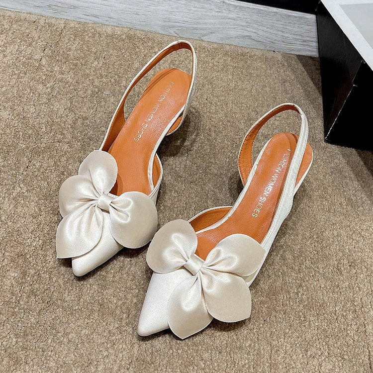 Satin Bow Flower Closed-Toe Stiletto Heels