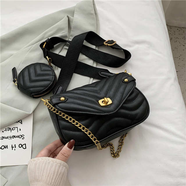 PU Leather Chain Drawstring Travel Shoulder Bag