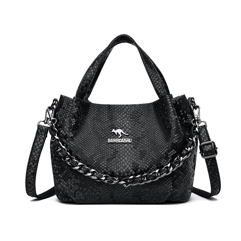 Pleat Chain Genuine Leather Handbag