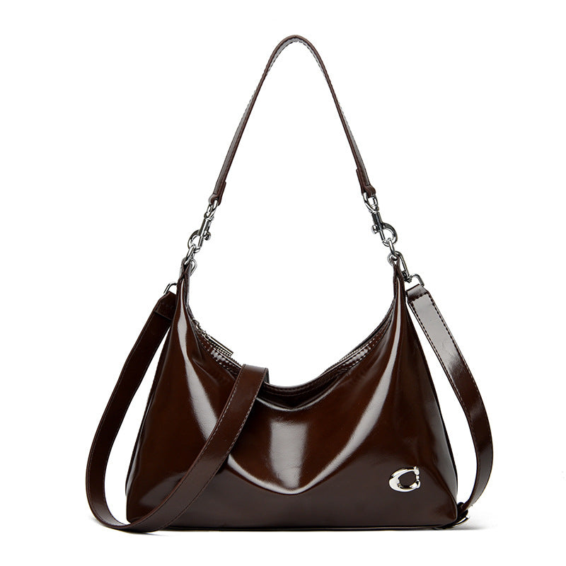 Noir Crescent Gloss Shoulder Bag
