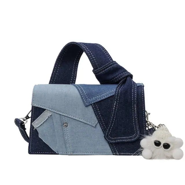 Niche Denim Patchwork Crossbody Bag