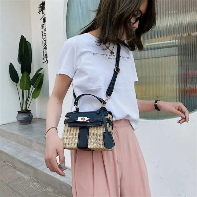 Retro Straw Woven Female Messenger Shoulder Bag