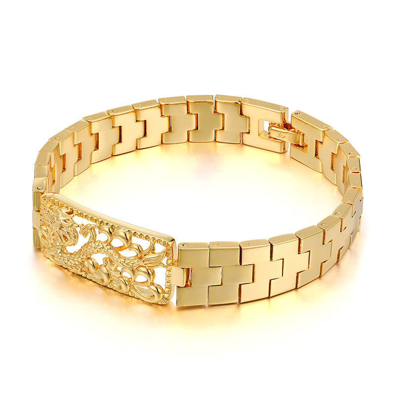 Hollow Dragon Engraved Gold Bracelet