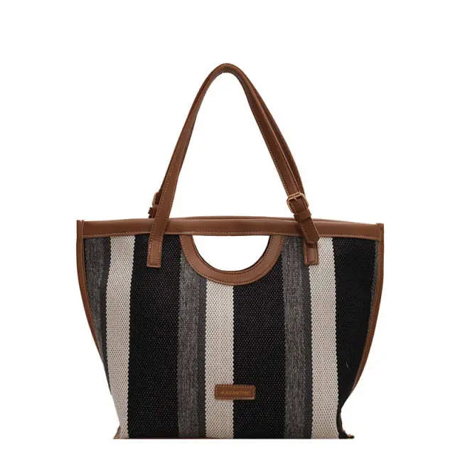 Canvas Striped Contrast Tote Bag