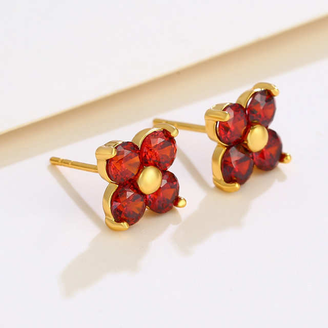 Red Four-Leaf Flower Earrings