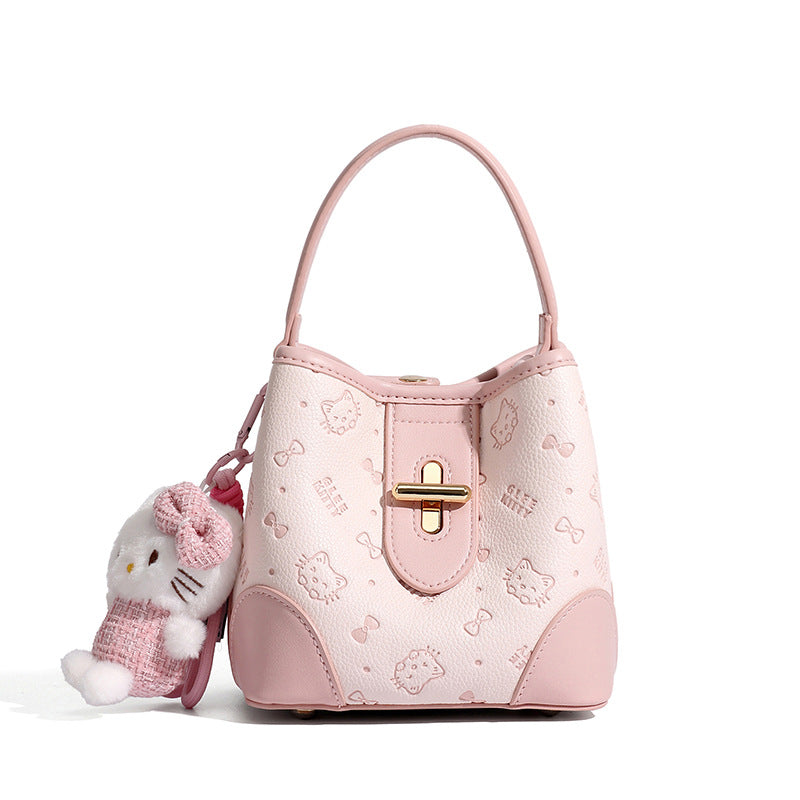 Embossed Cat Print Bucket Bag