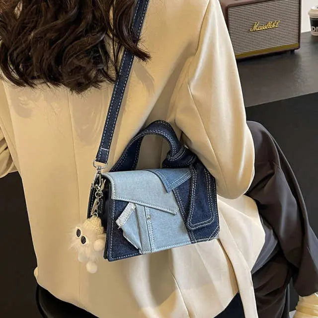 Niche Denim Patchwork Crossbody Bag