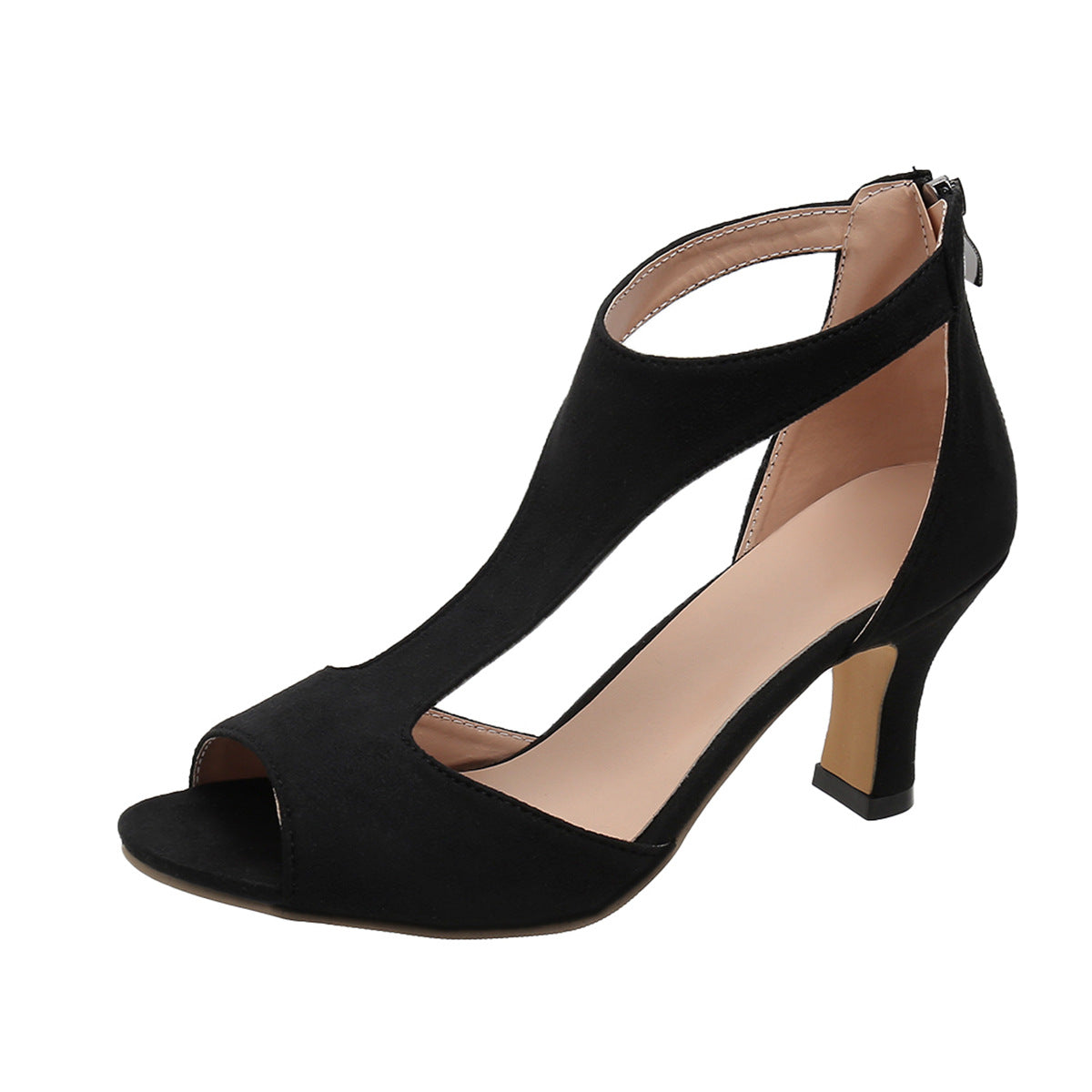 Suede Peep-Toe Chunky Heel Heels