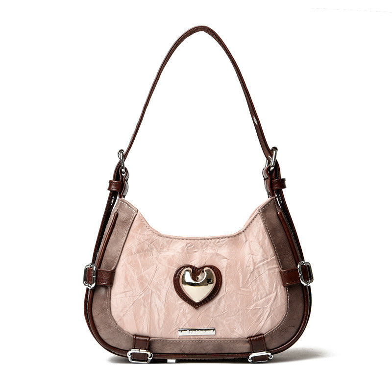 Diamond Heart Crescent Shoulder Bag