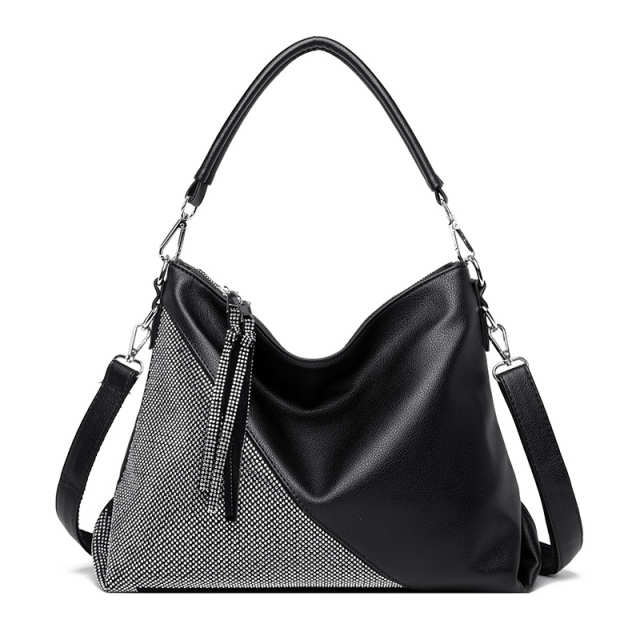 Glamorous large shoulder bag embellished with sparkling stone details

