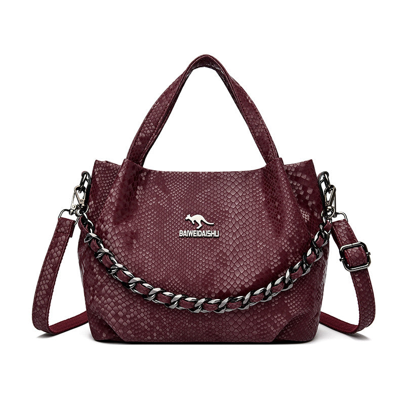 Pleat Chain Genuine Leather Handbag