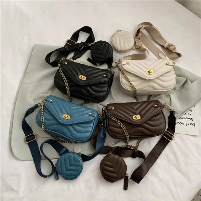 PU Leather Chain Drawstring Travel Shoulder Bag