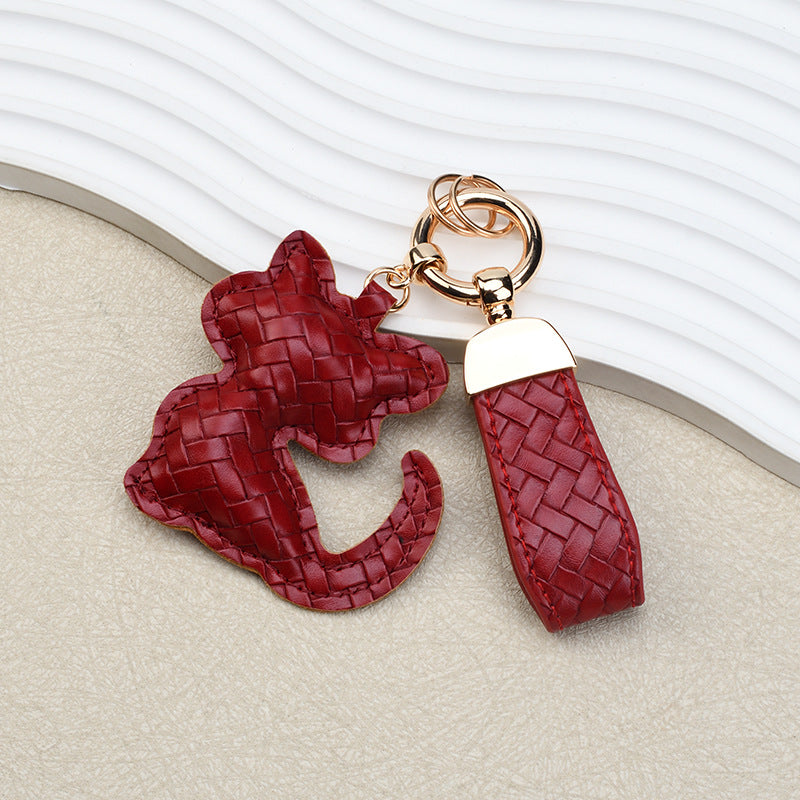 Diamond-Pattern Leather Bag Charm