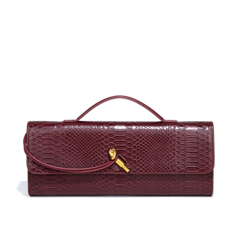 Bordeaux Croc Texture Structured Handbag