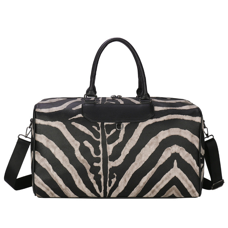 Striped PU Leather Sports Duffle Bag