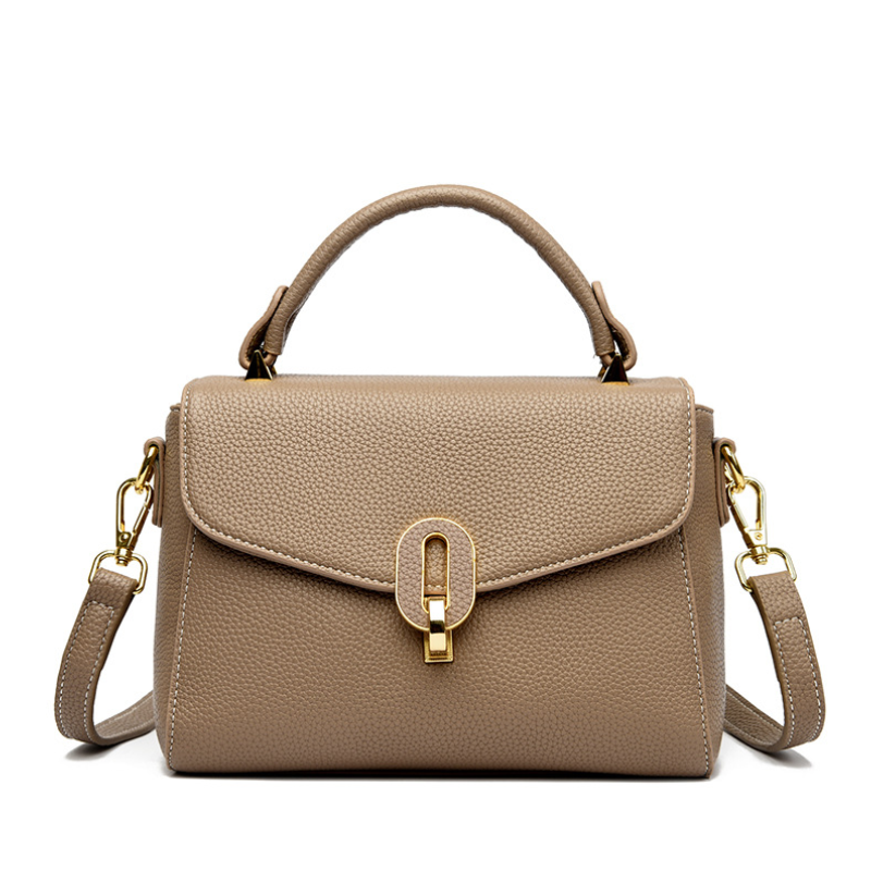 Lock Square Cowhide Textured Handbag