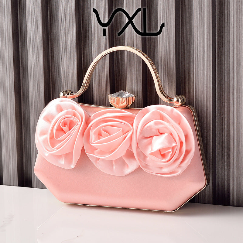 test - Rose Bloom Satin Top-Handle Clutch