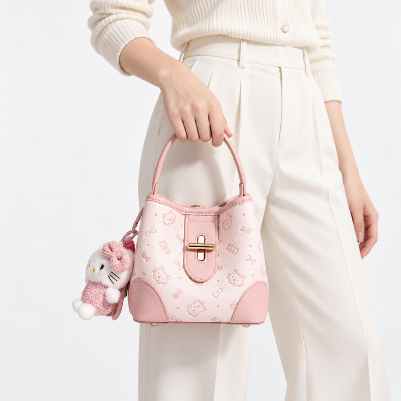 Embossed Cat Print Bucket Bag
