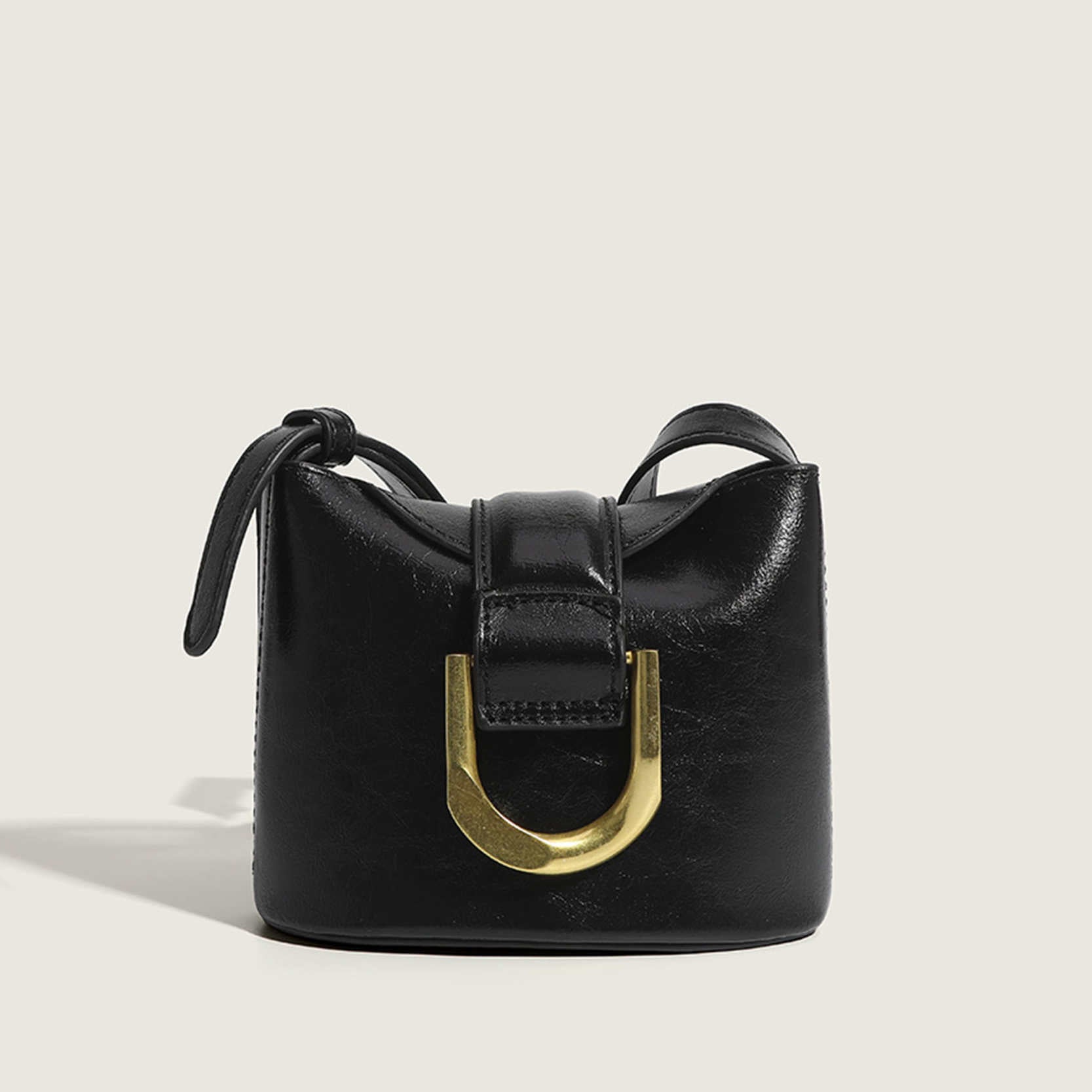 Sleek Metal Buckle Mini Bucket Bag