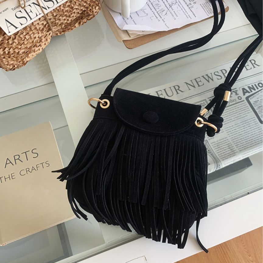 Retro Suede Tassel Crossbody Bag