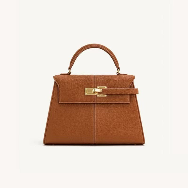 Luxury Genuine Leather Trapezoid Handbag