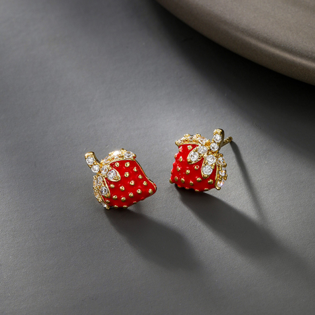 Exquisite Strawberry Design Gold Earrings