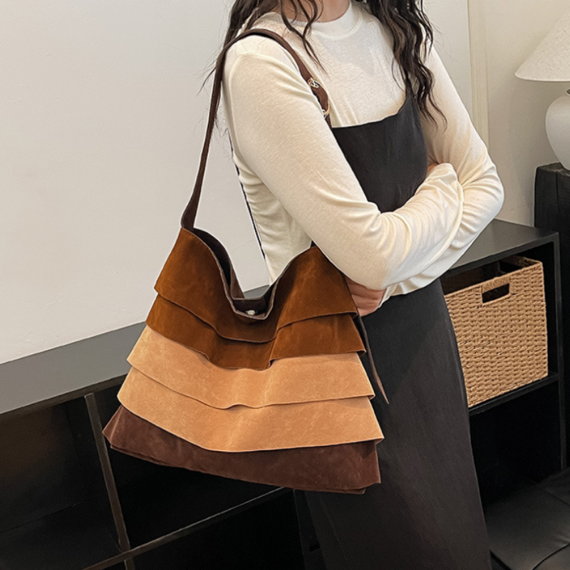 Suede Layer Luxe Shoulder Bag