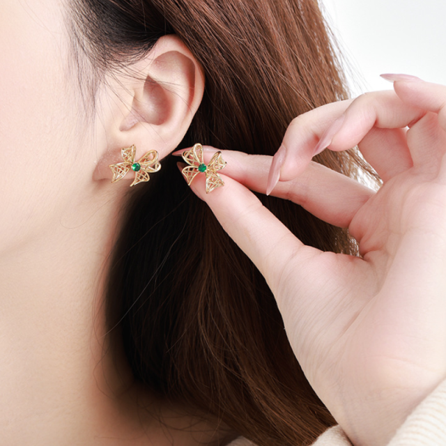 Green Zircon Bow Earrings