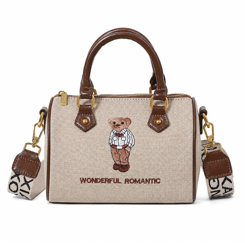 Modern Bear Embroidered Handbag