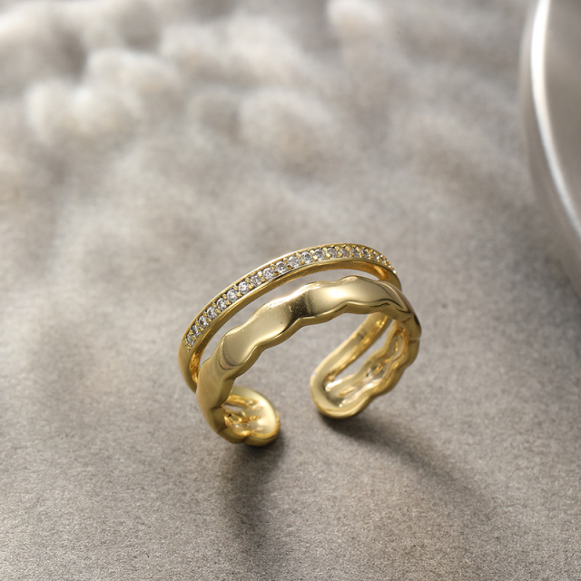 Double Layer Micro Zircon Adjustable Ring