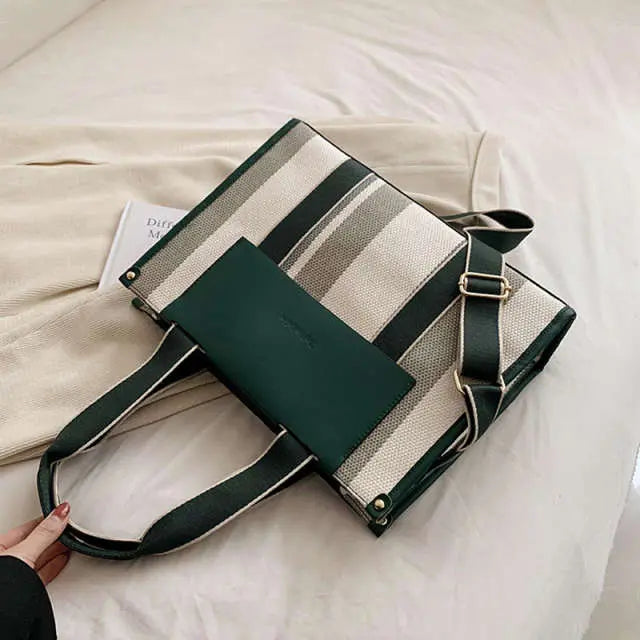 Striped Contrasting Tote Bag