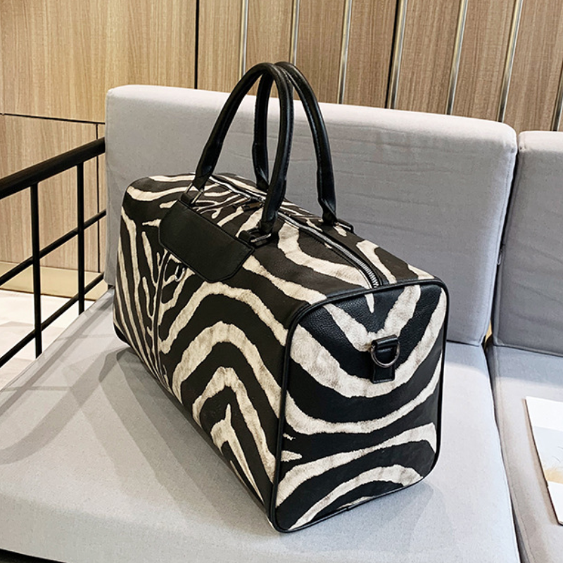 Striped PU Leather Sports Duffle Bag