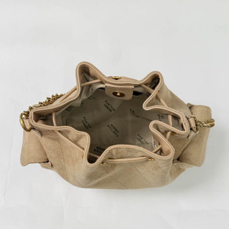 Quilted Drawstring Chain Bucket Bag