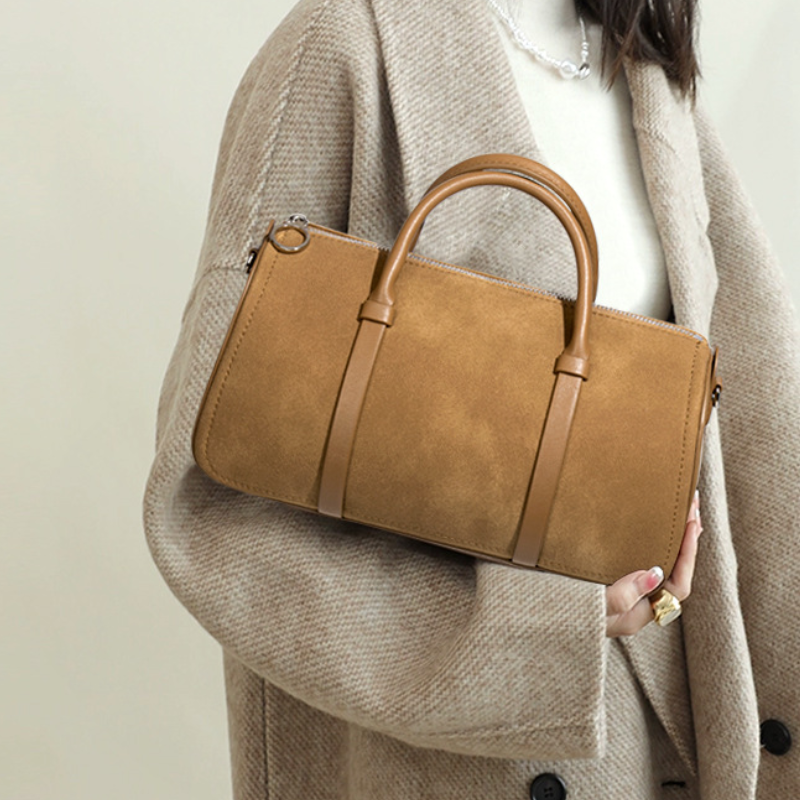 Noir Boston Suede Carryall Handbag