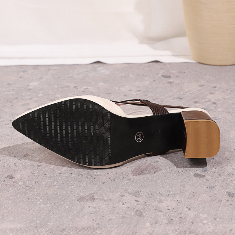 Pointed Toe One-Strap Chunky Mid-Heel Heels